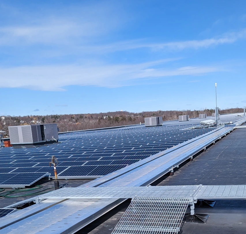Commercial flat roof with solar energy system installed