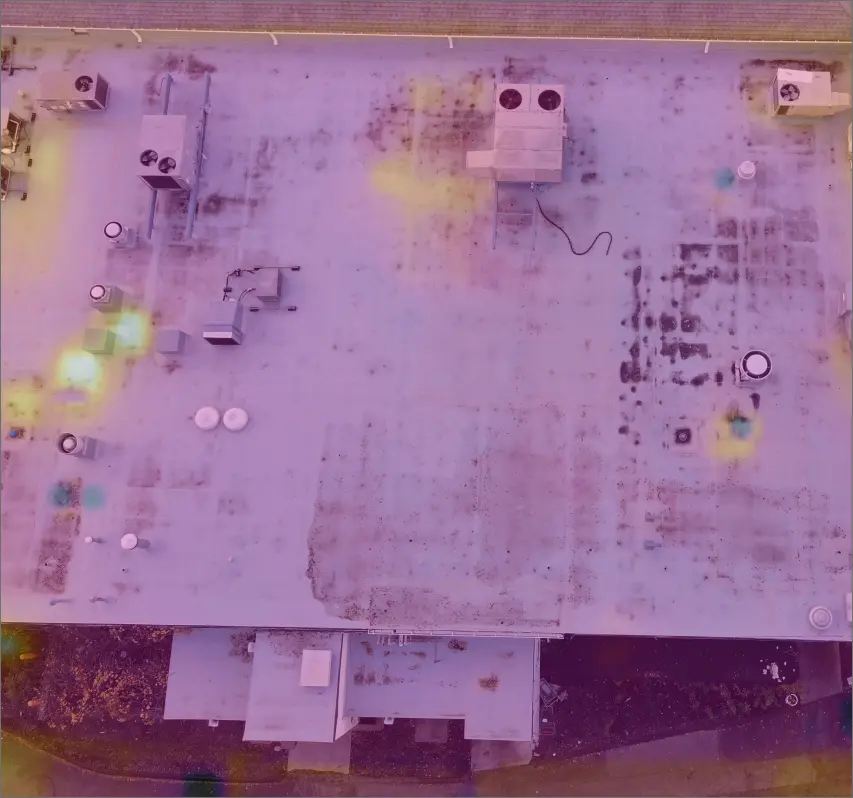 Infared image from drone of a flat roof in Connecticut 